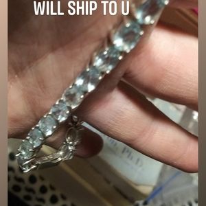 Tennis ankle bracelet sterling silver with blue to